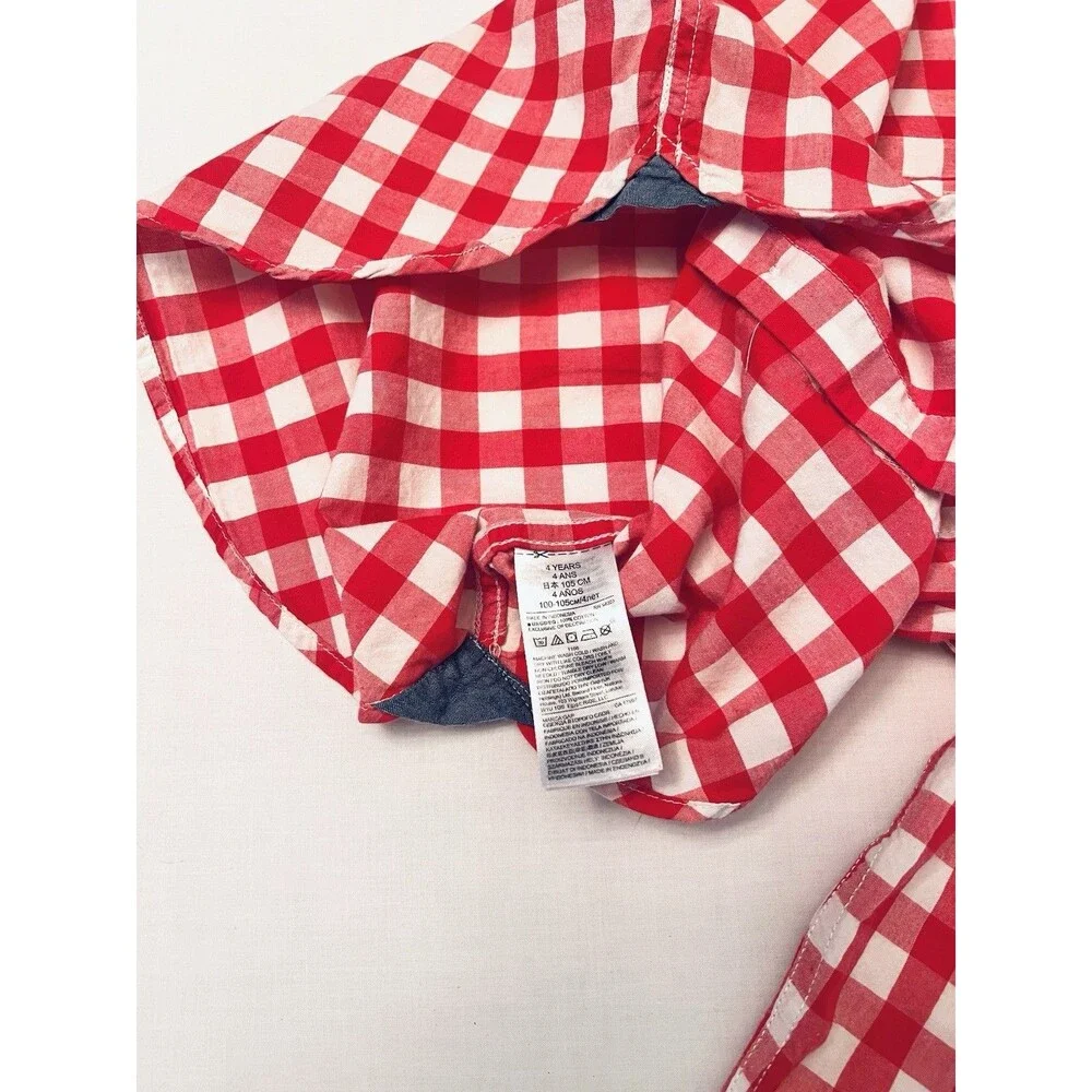 Gap Toddler Boys 4T Red White Gingham Button Down Shirt Roll Tab Sleeves Cotton